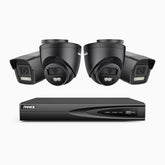 H500P - 3K 4 Channel PoE Security System with 2 Bullet & 2 Turret Cameras, Color & IR Night Vision, 3072*1728 Resolution, f/1.6 Aperture (0.005 Lux), Human & Vehicle Detection, Built-in Microphone,IP67